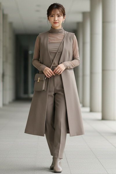 縦のラインを作ると、視線が流れて身長が高く見える