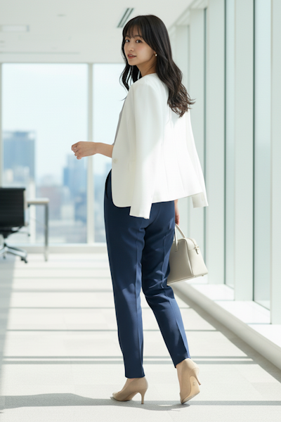 きれいに見えるシルエットの基本は「縦の流れ」