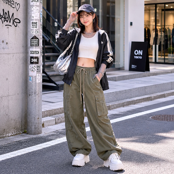 流行アイテムを詰め込みすぎた着方
