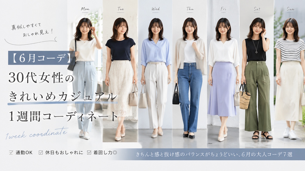 【6月コーデ】30代女性のきれいめカジュアル1週間コーディネート