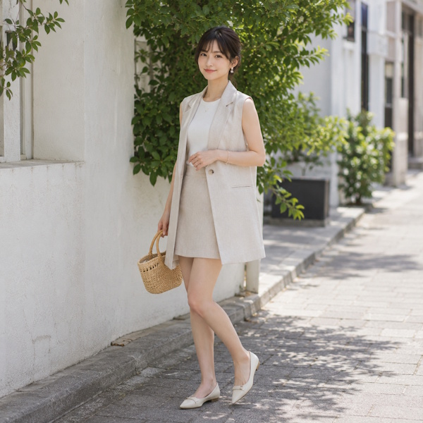 ジレで上品に仕上げる大人ミニスカートコーデ